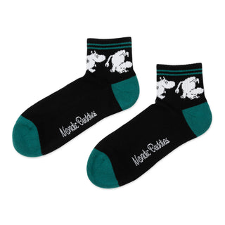 Moomintroll Running Retro Ankle Men Socks - Black and Dark Green