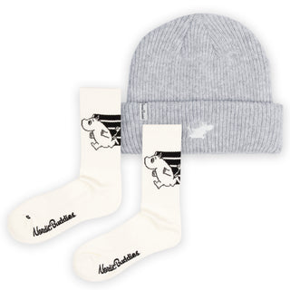 Moomintroll Active Socks and Beanie Combo - Grey & White