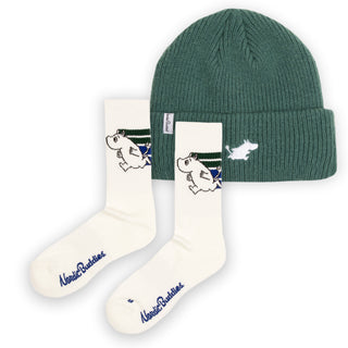 Moomintroll Active Socks and Beanie Combo - Green & White