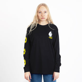 Moomintroll's Flower Long Sleeve Shirt With Cuffrib Unisex - Black