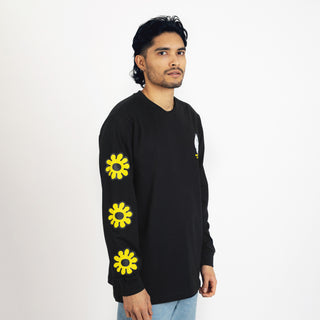 Moomintroll's Flower Long Sleeve Shirt With Cuffrib Unisex - Black