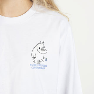 Moomintroll's Flower Long Sleeve Shirt With Cuffrib Unisex - White