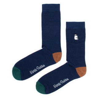 Moominpappa Relaxing Embroidery Men Socks - Navy