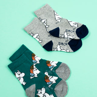 Kids Double Pack Moomintroll Socks - Green/Grey