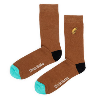 Sniff Wondering Embroidery Men Socks - Brown