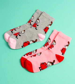 Moomin Kids Socks Douple Pack Grey Pink Little My | Muumi Lasten Sukat Tuplapakkaus Vaaleanpunainen Harmaa Pikku Myy